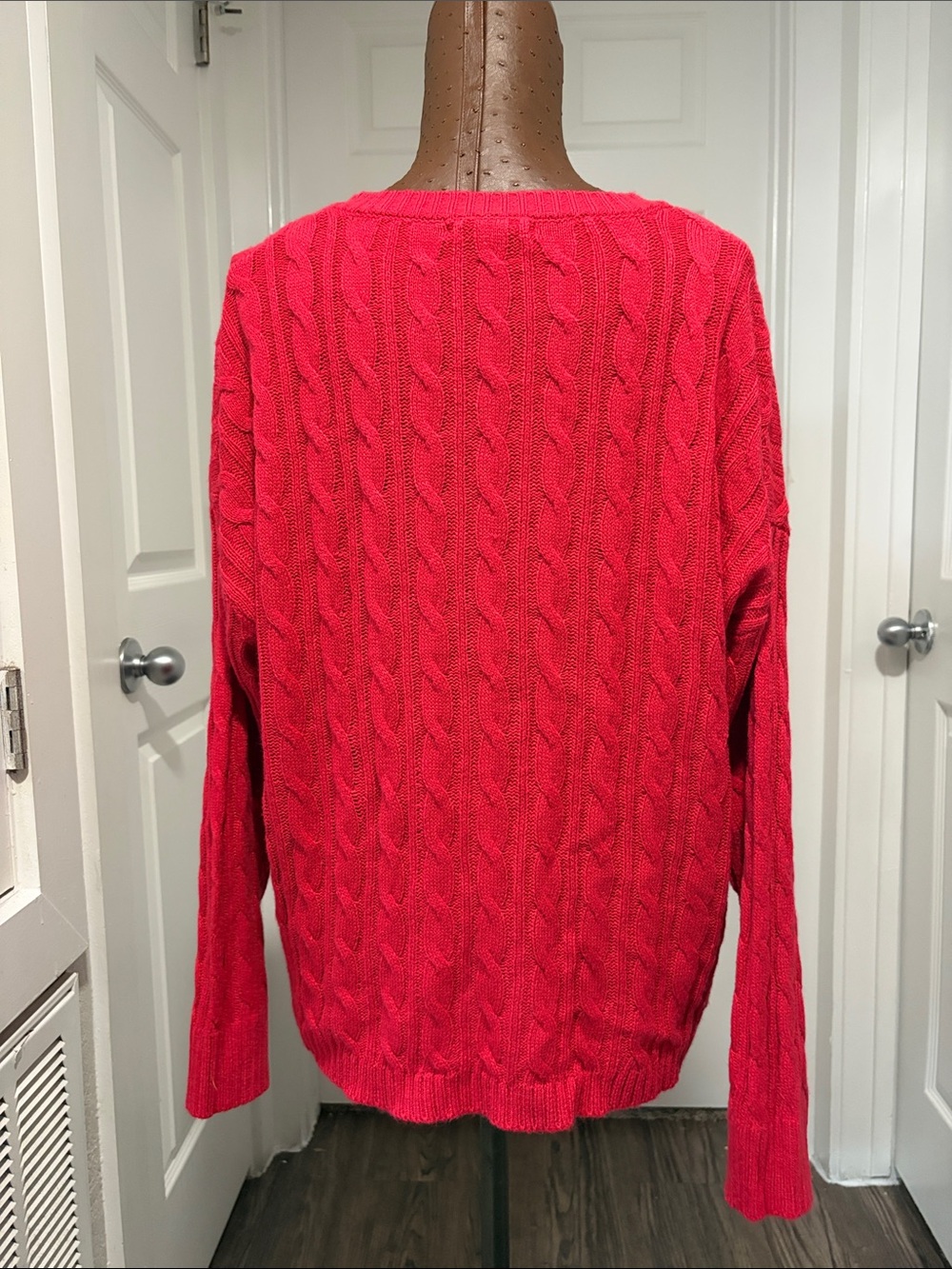 3for$20 Womenβs Cable Knit Crewneck Sweater in Bright Red - Picture 4 of 4